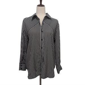 NWT Notations Black And White Striped Long Sleeve Button Down Blouse Size Large